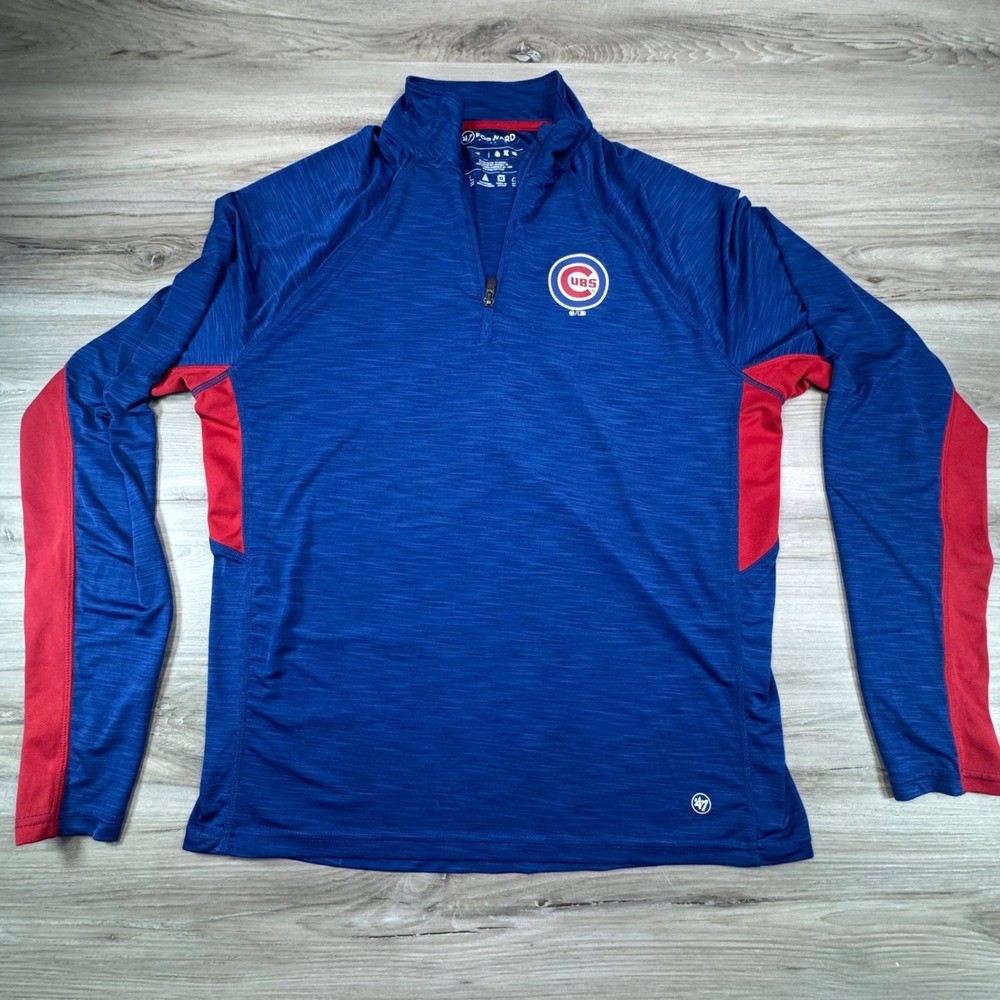 47 Brand Chicago Cubs Blue Red Quarter Zip‎ Pullover Mens Athletic Long Sleeve M